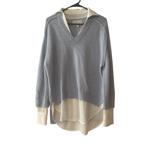 Brochu Walker The Looker Layered V-Neck Oversized Cashmere Wool Skye Blue Small - Picture 1 of 6